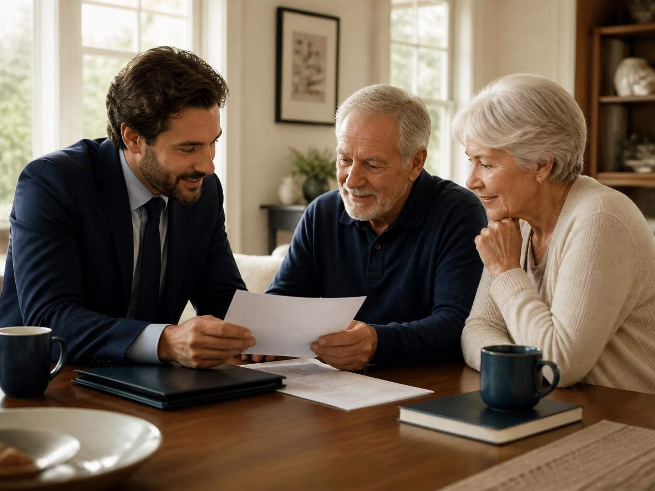 A Legacy Bridge advisor reviewing a simple offer with homeowners at their kitchen table